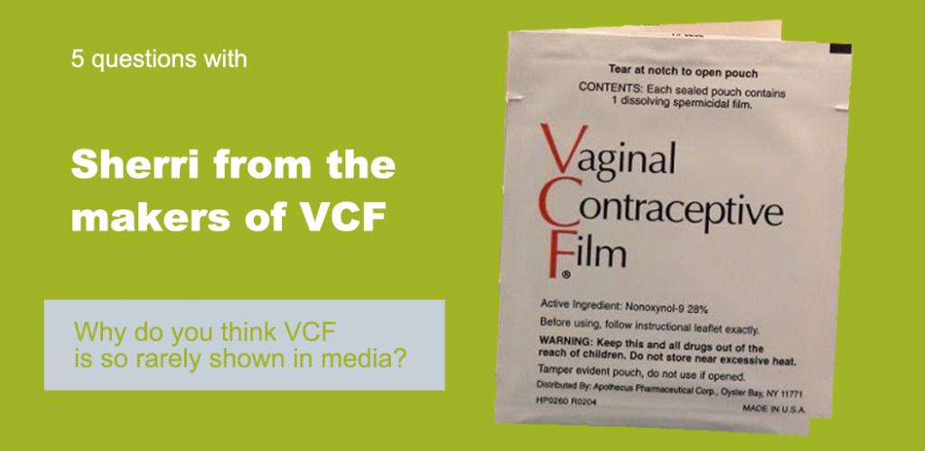 Text reads "5 Questions with Sherri from the makers of VCF." Below is a quote that reads "Why do you think VCF is so rarely shown in media?" The background is green, and there's a picture of a VCF package.