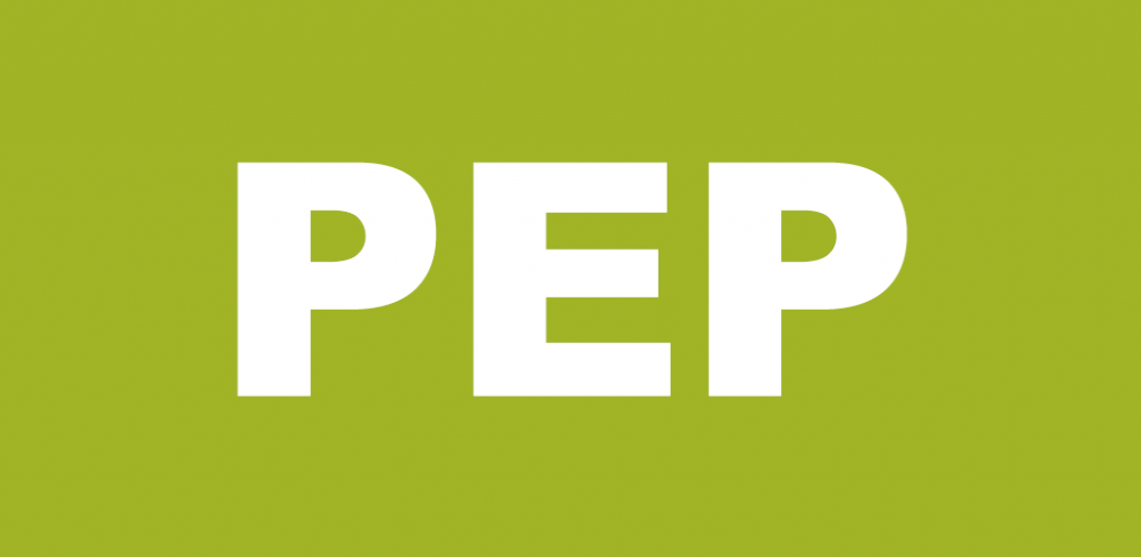 White text on Green background that reads PEP